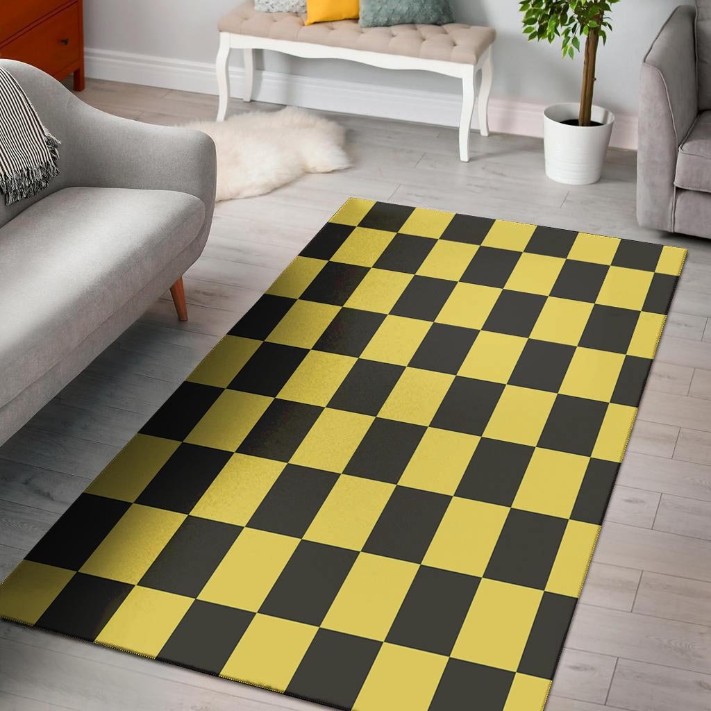 Yellow Checkered Print Floor Mat-grizzshop