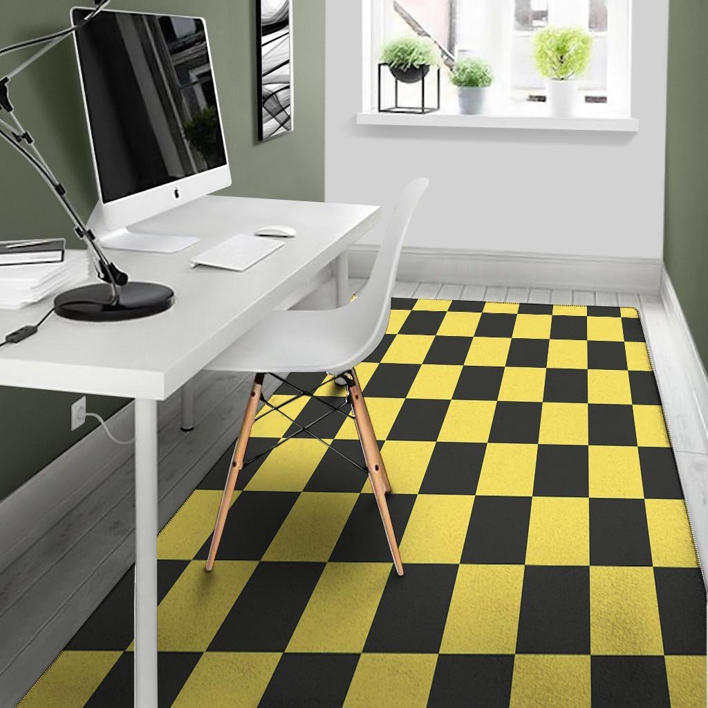 Yellow Checkered Print Floor Mat-grizzshop