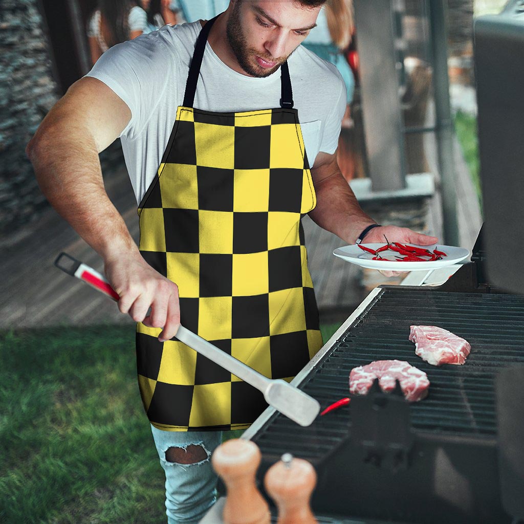 Yellow Checkered Print Men's Apron-grizzshop