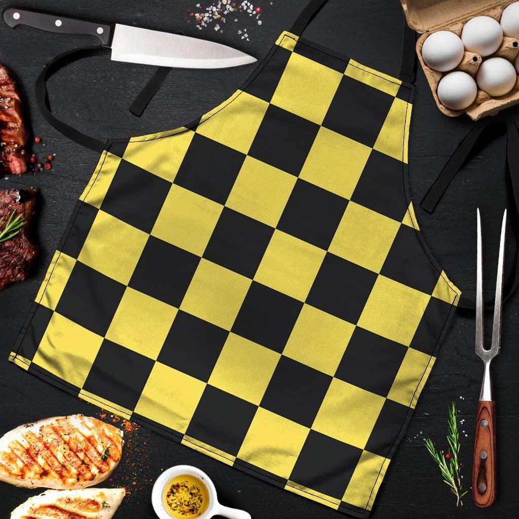 Yellow Checkered Print Men's Apron-grizzshop