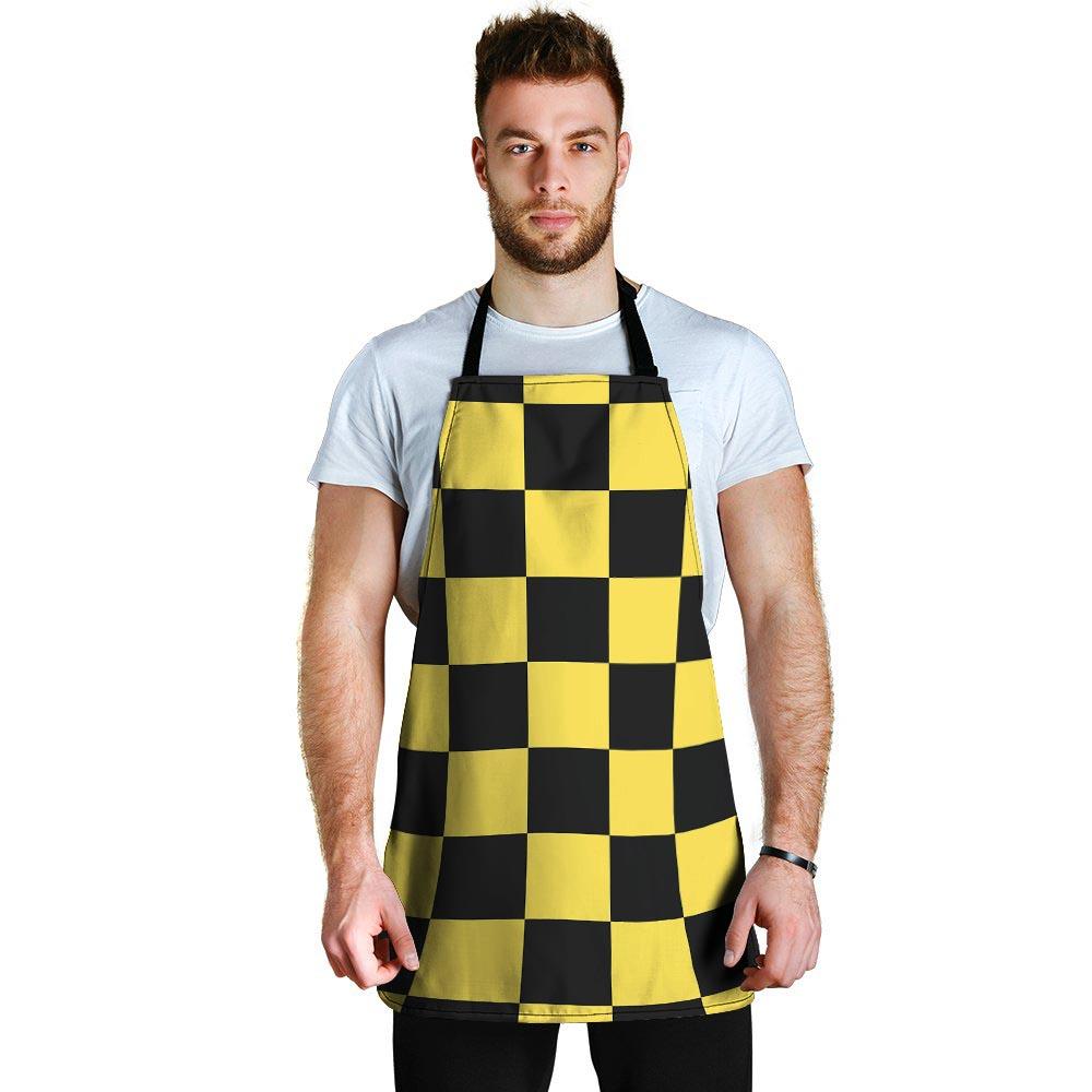 Yellow Checkered Print Men's Apron-grizzshop