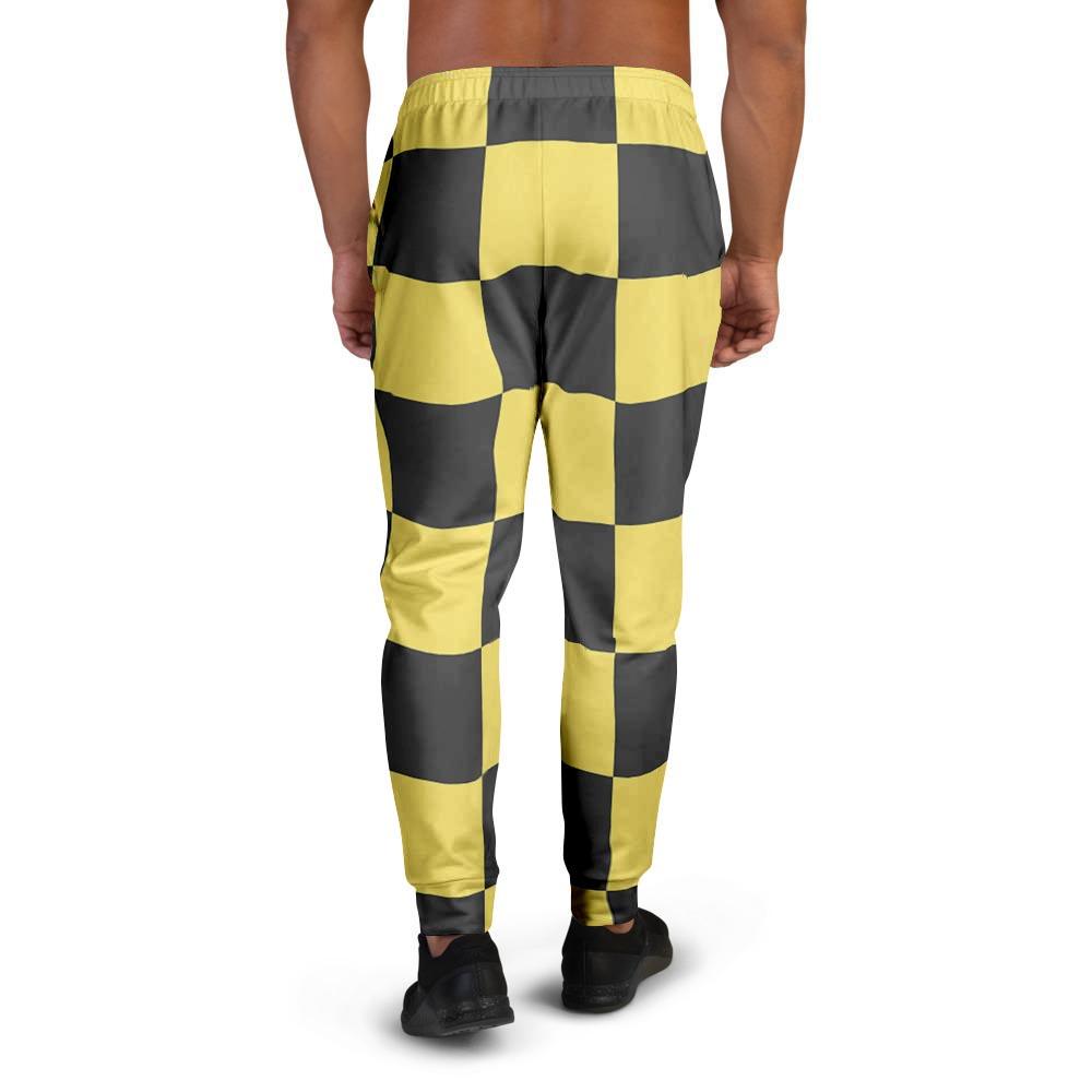 Yellow Checkered Print Men's Joggers-grizzshop