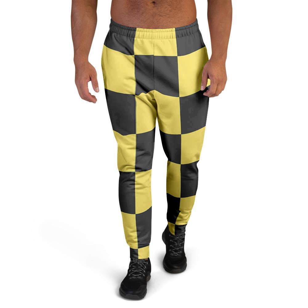 Yellow Checkered Print Men's Joggers-grizzshop