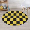 Yellow Checkered Print Round Rug-grizzshop