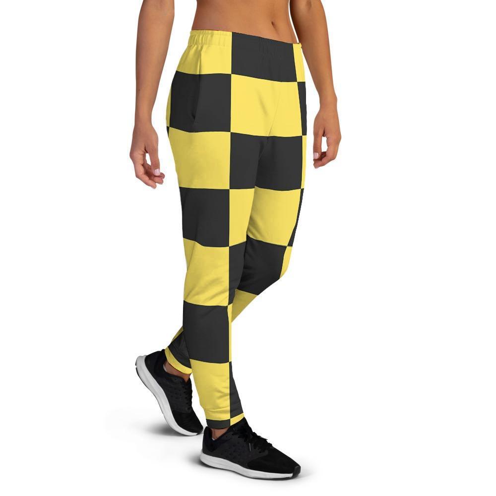 Yellow Checkered Print Women's Joggers-grizzshop