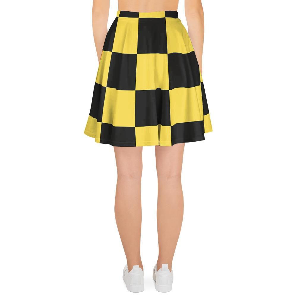 Yellow Checkered Print Women's Skirt-grizzshop