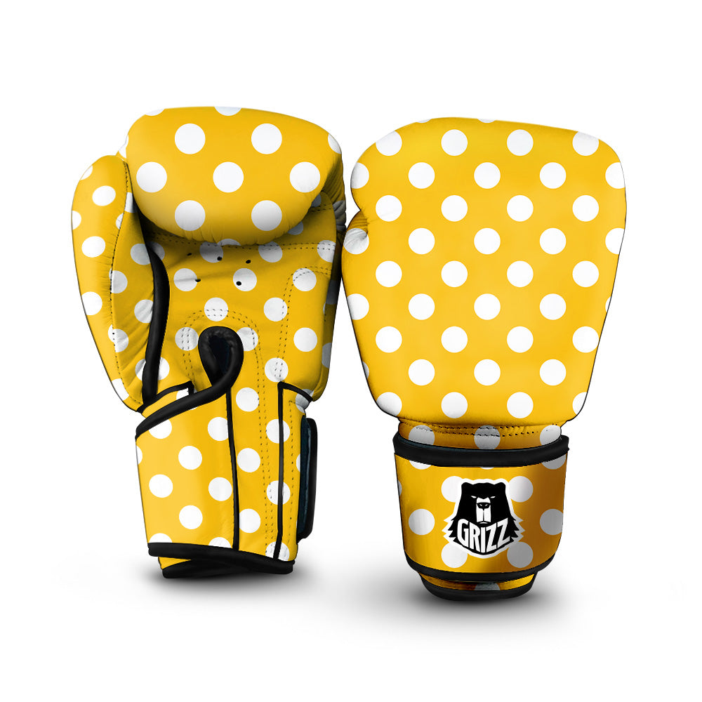 Yellow Color Polka Dot Print Pattern Boxing Gloves-grizzshop