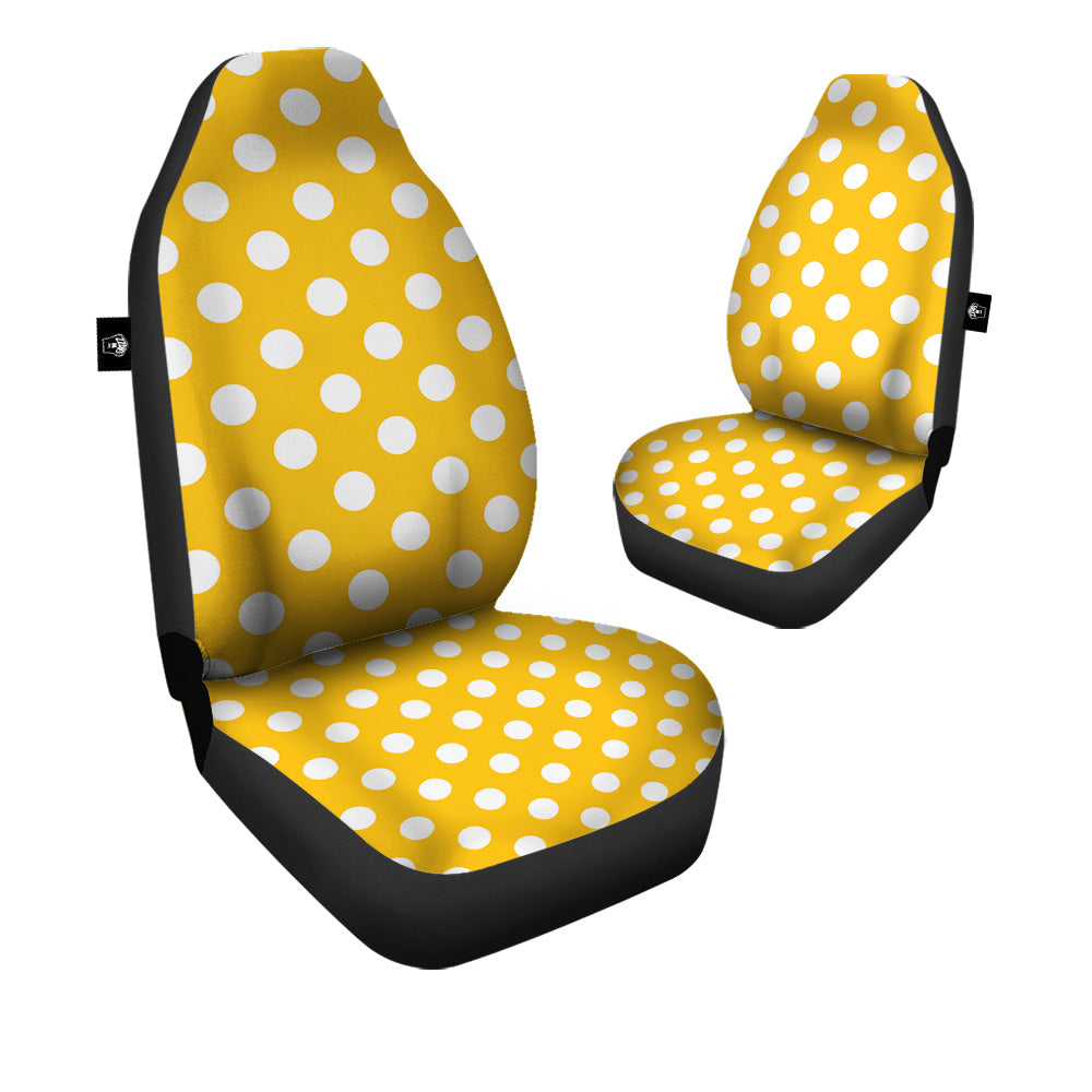 Yellow Color Polka Dot Print Pattern Car Seat Covers-grizzshop