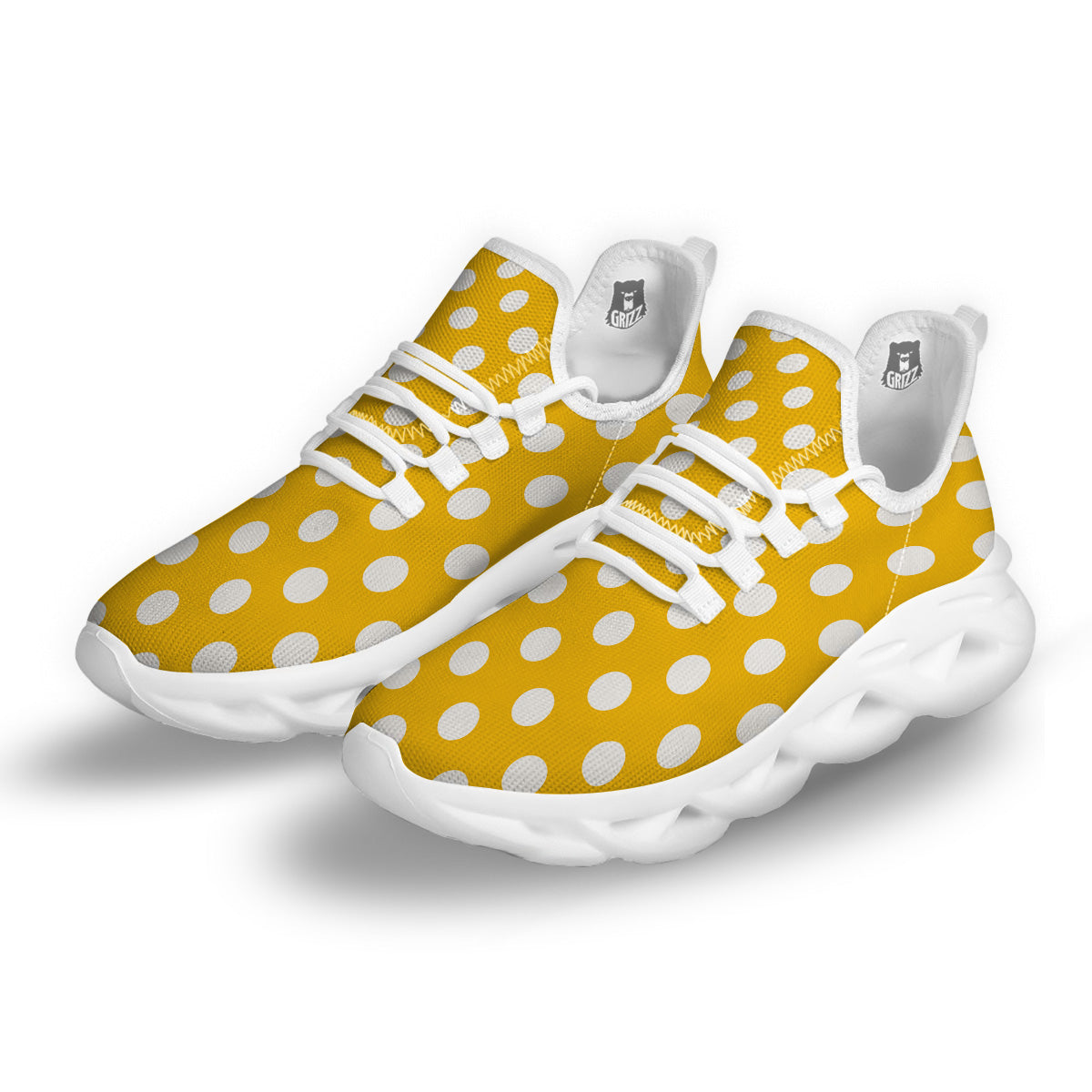 Yellow Color Polka Dot Print Pattern White Running Shoes-grizzshop