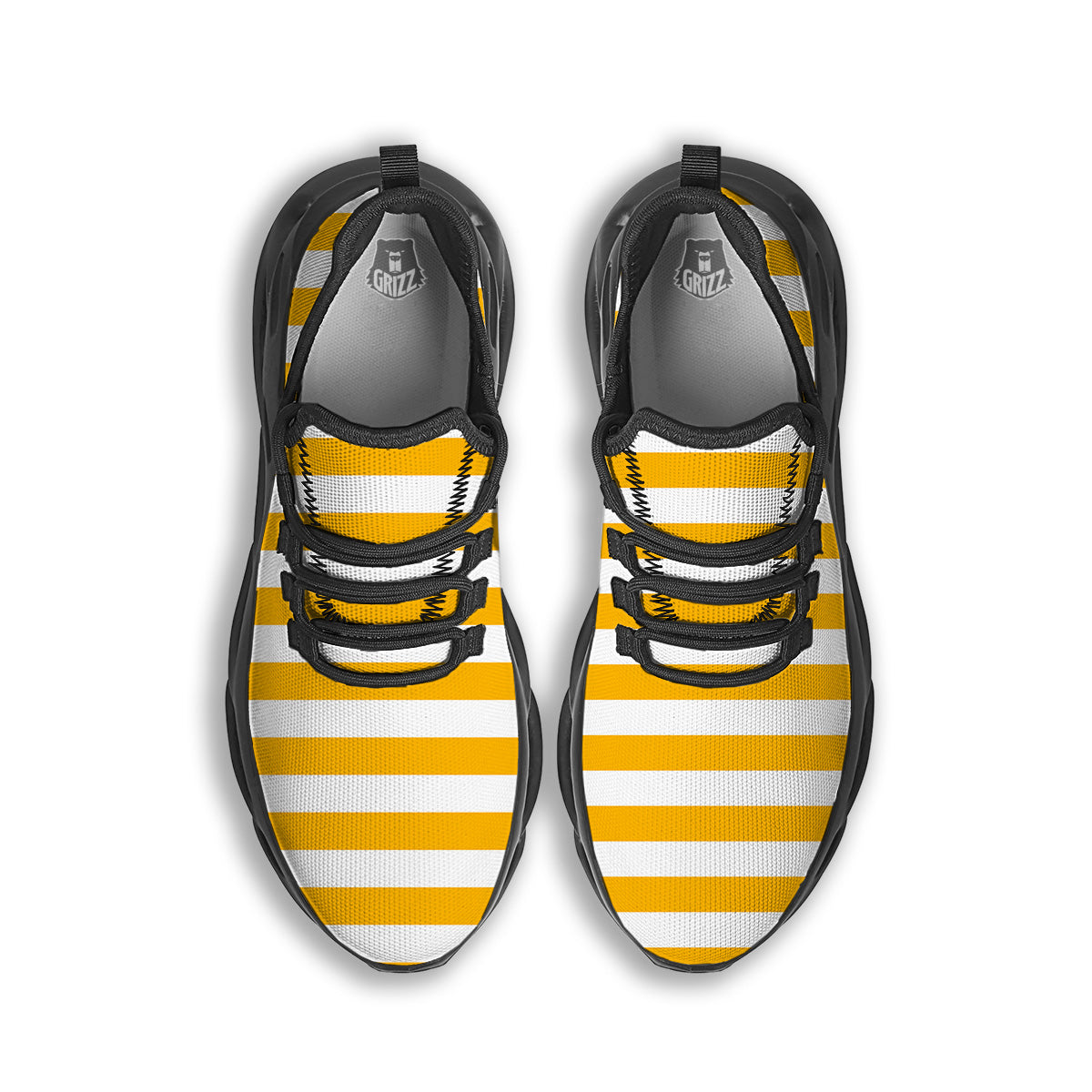 Yellow Color Striped Print Black Running Shoes-grizzshop