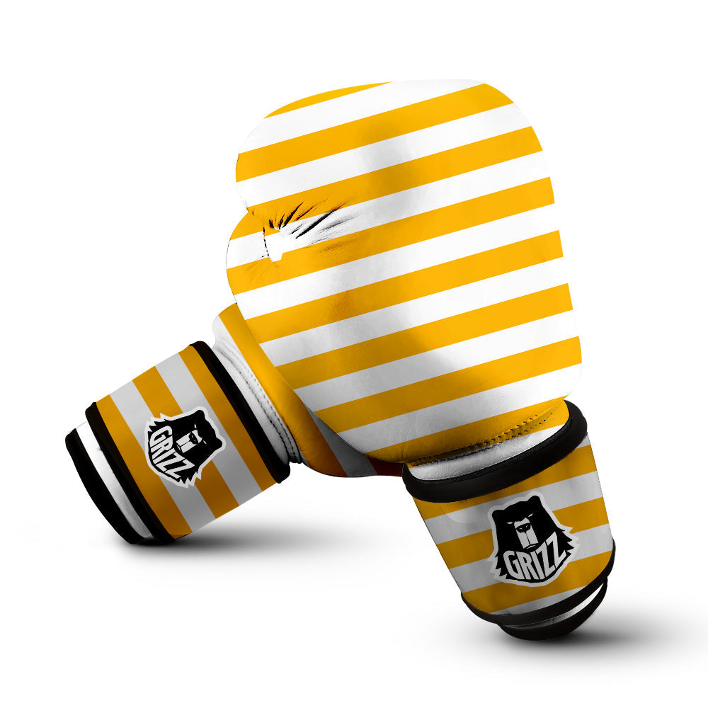 Yellow Color Striped Print Boxing Gloves-grizzshop