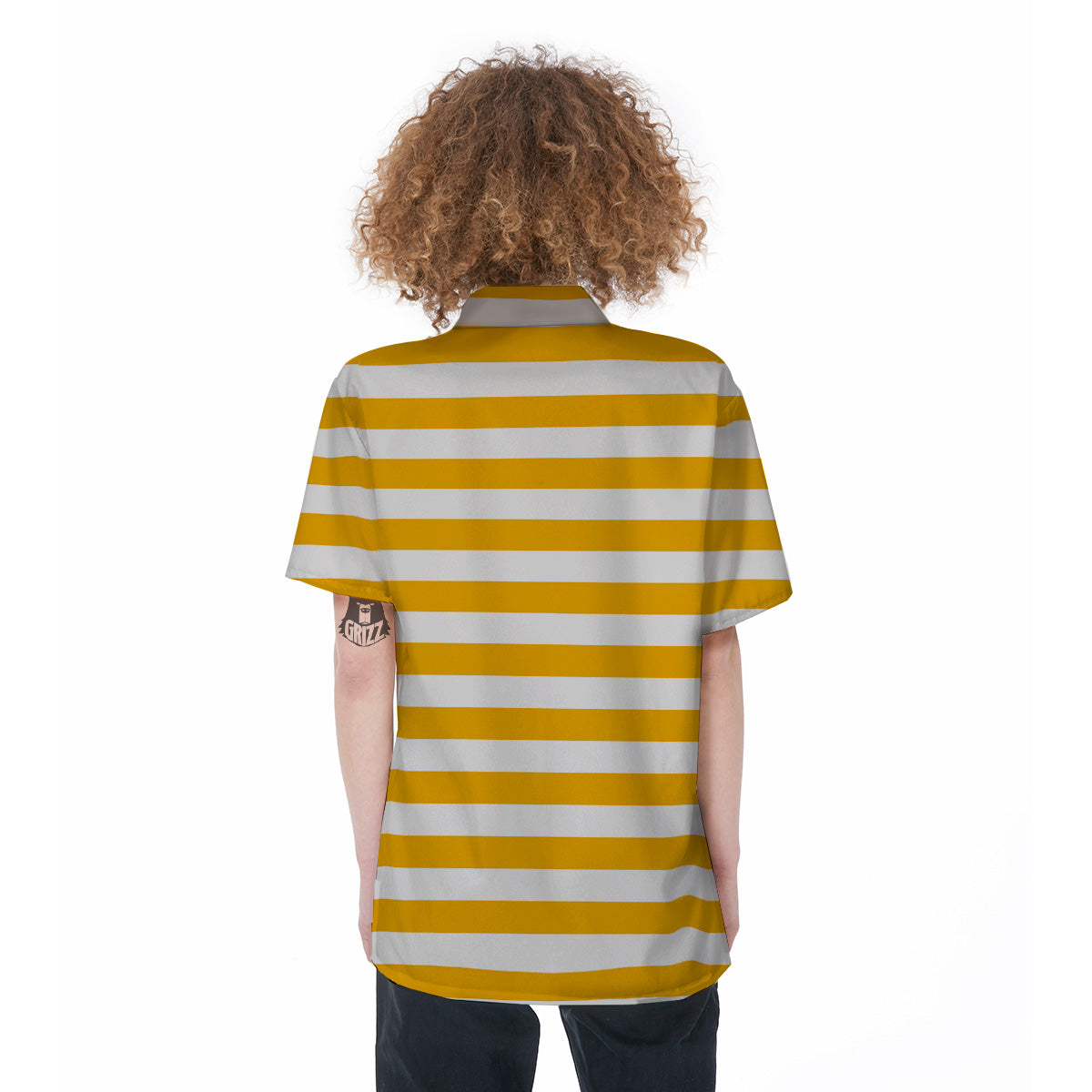 Yellow Color Striped Print Women's Short Sleeve Shirts-grizzshop