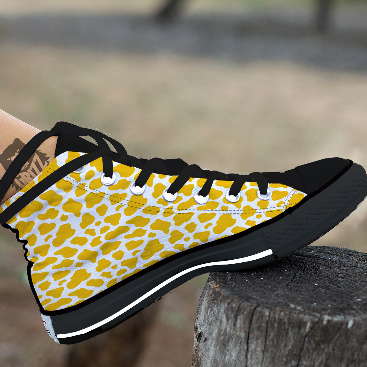 Yellow Cow Print Pattern Black High Top Shoes-grizzshop