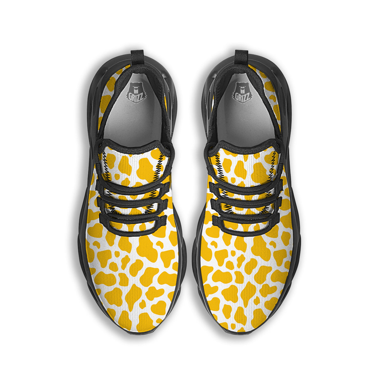 Yellow Cow Print Pattern Black Running Shoes-grizzshop