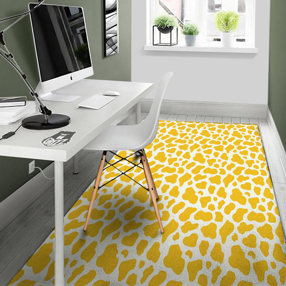 Yellow Cow Print Pattern Floor Mat-grizzshop