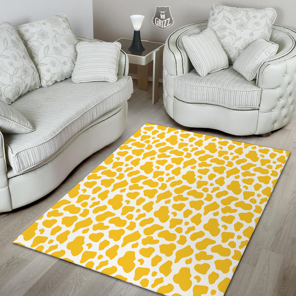 Yellow Cow Print Pattern Floor Mat-grizzshop