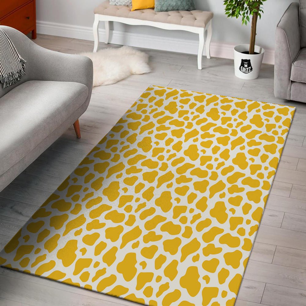 Yellow Cow Print Pattern Floor Mat-grizzshop