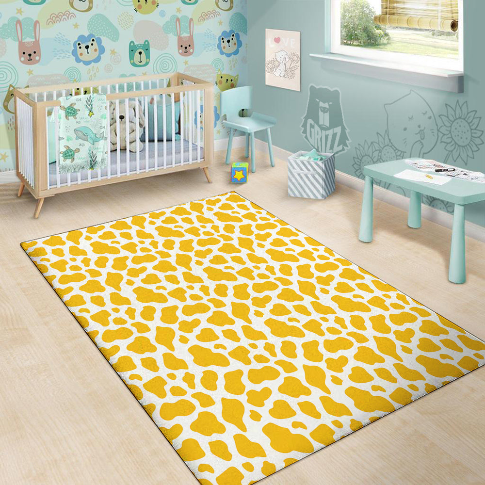 Yellow Cow Print Pattern Floor Mat-grizzshop