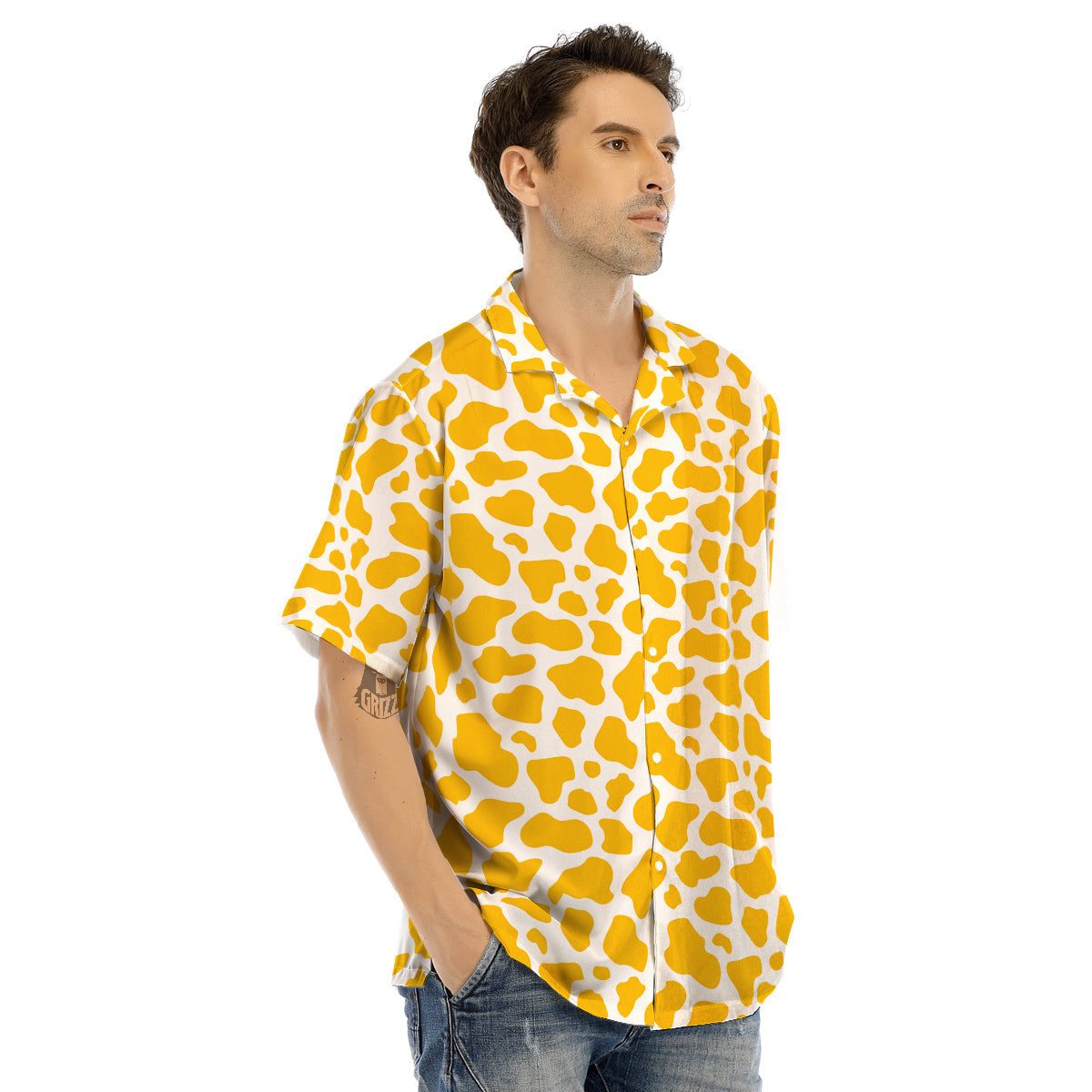 Yellow Cow Print Pattern Men’s Hawaiian Shirt-grizzshop