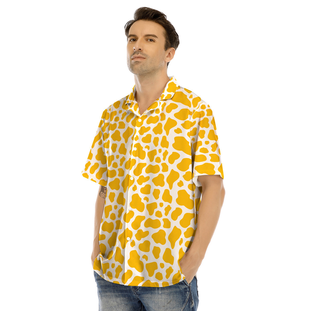 Yellow Cow Print Pattern Men’s Hawaiian Shirt-grizzshop