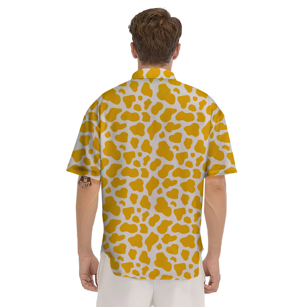 Yellow Cow Print Pattern Men's Short Sleeve Shirts-grizzshop