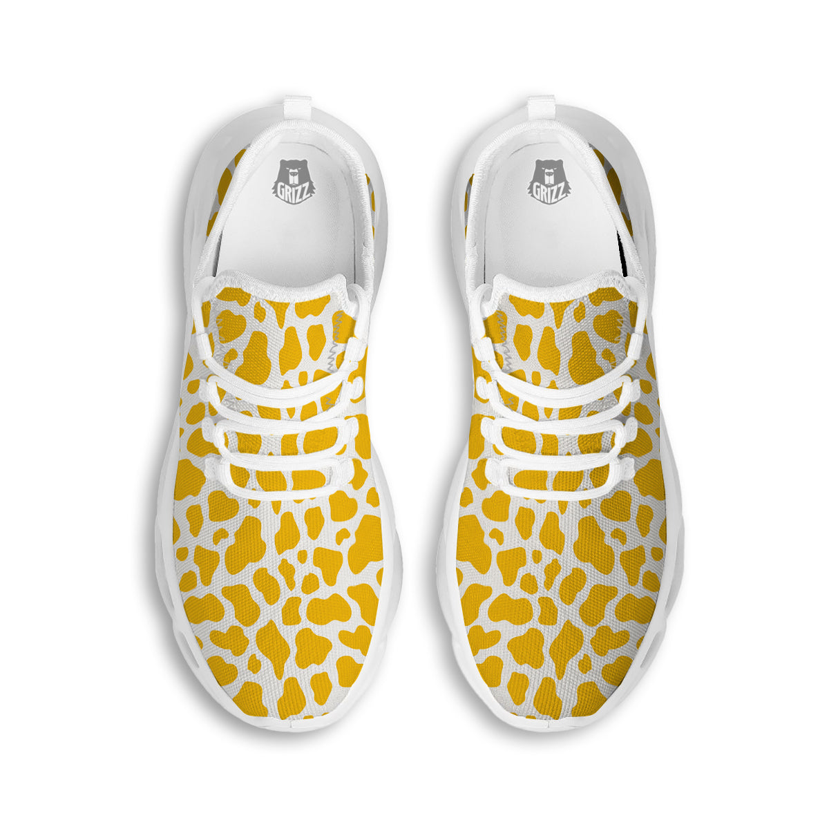 Yellow Cow Print Pattern White Running Shoes-grizzshop
