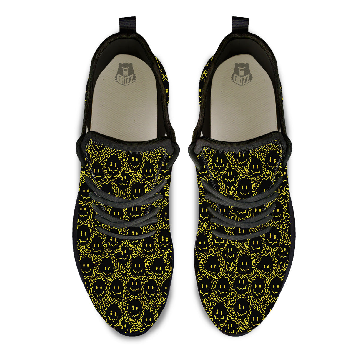 Yellow Crazy Emoji Print Pattern Black Athletic Shoes-grizzshop