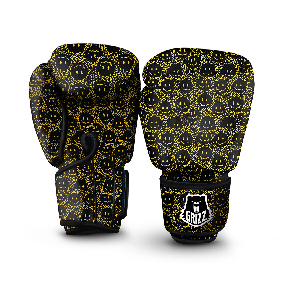 Yellow Crazy Emoji Print Pattern Boxing Gloves-grizzshop