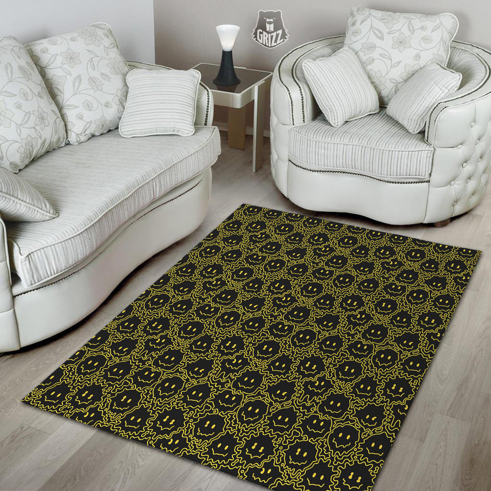Yellow Crazy Emoji Print Pattern Floor Mat-grizzshop