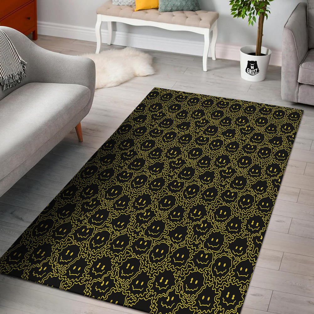 Yellow Crazy Emoji Print Pattern Floor Mat-grizzshop