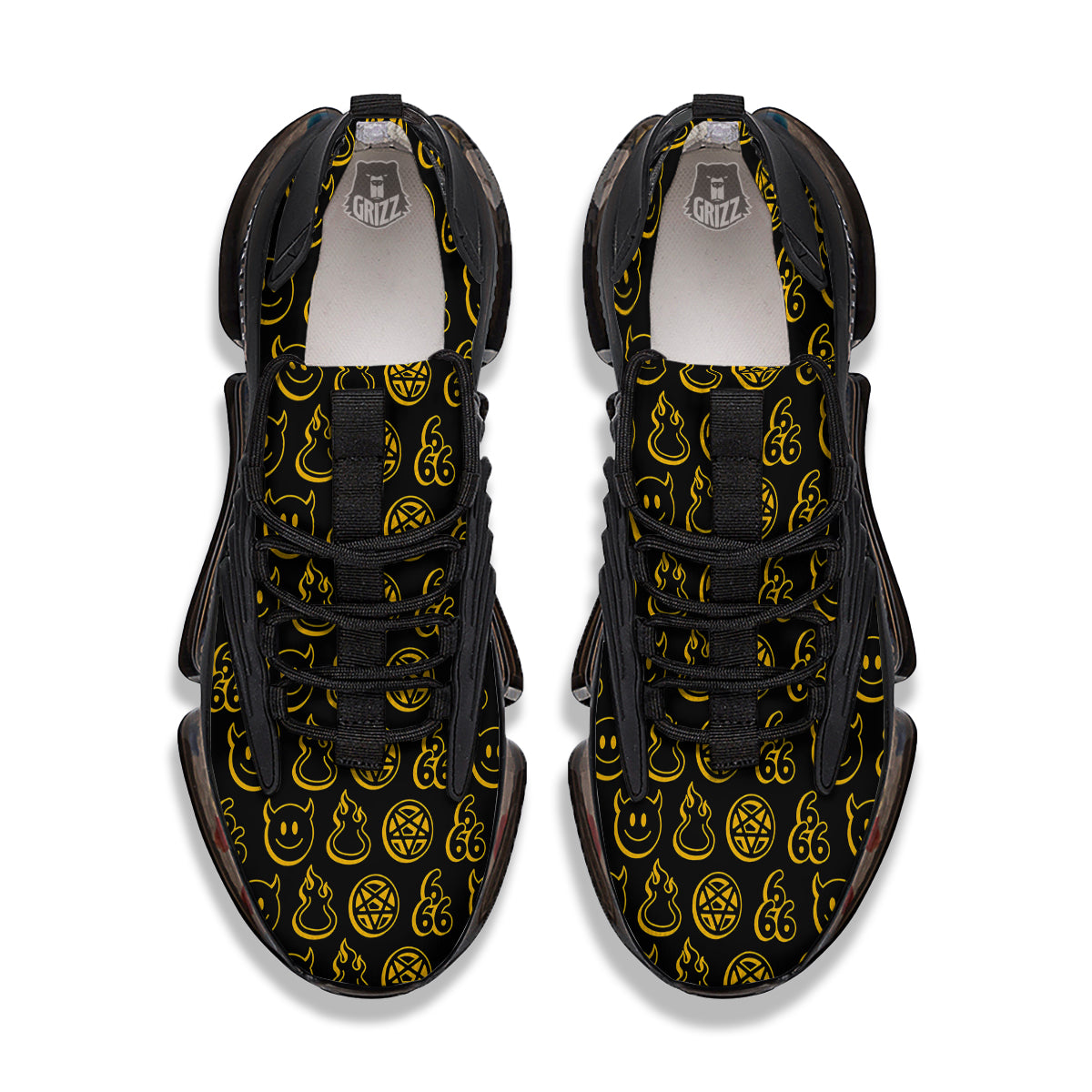 Yellow Demon Smile And Symbol Print Pattern Black Gym Shoes-grizzshop