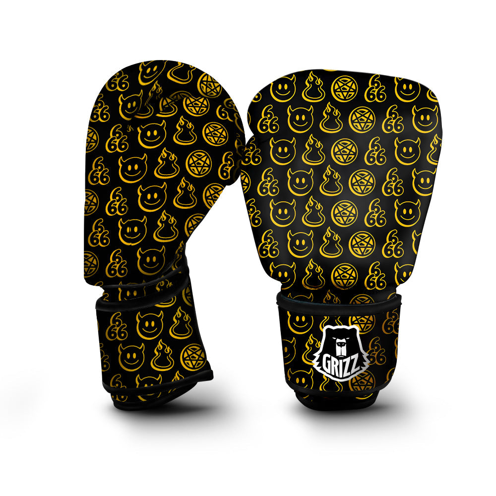 Yellow Demon Smile And Symbol Print Pattern Boxing Gloves-grizzshop