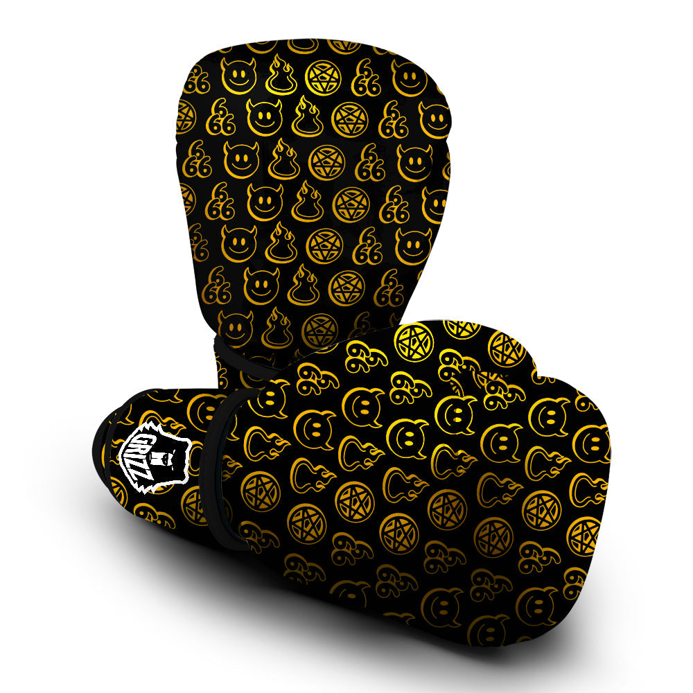 Yellow Demon Smile And Symbol Print Pattern Boxing Gloves-grizzshop