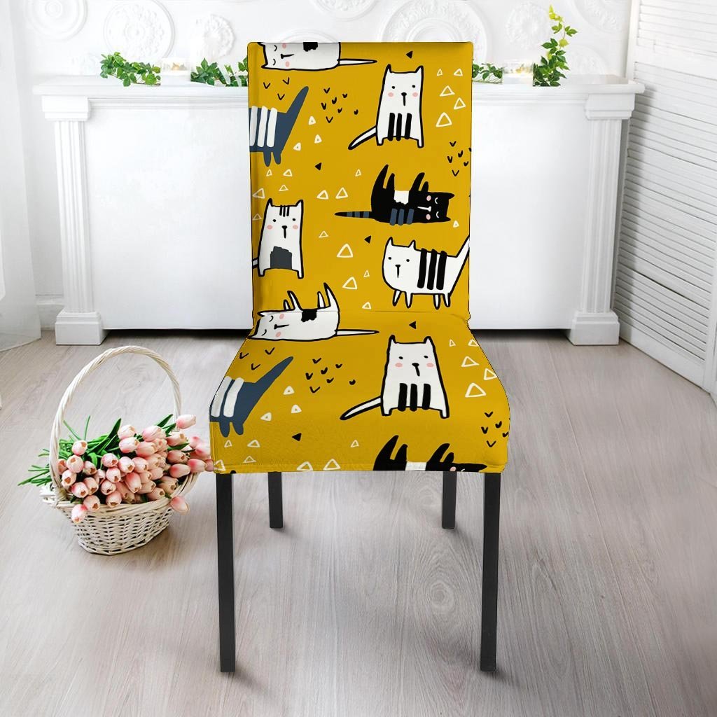 Yellow Doodle Cat Print Chair Cover-grizzshop