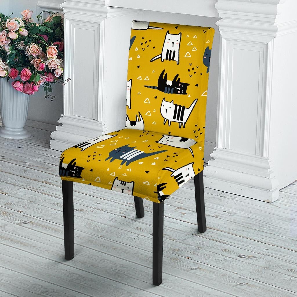 Yellow Doodle Cat Print Chair Cover-grizzshop