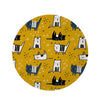 Yellow Doodle Cat Print Round Rug-grizzshop