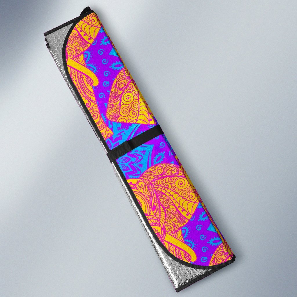 Yellow Elephant Mandala Print Car Sun Shade-grizzshop