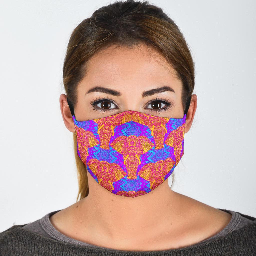 Yellow Elephant Mandala Print Face Mask-grizzshop