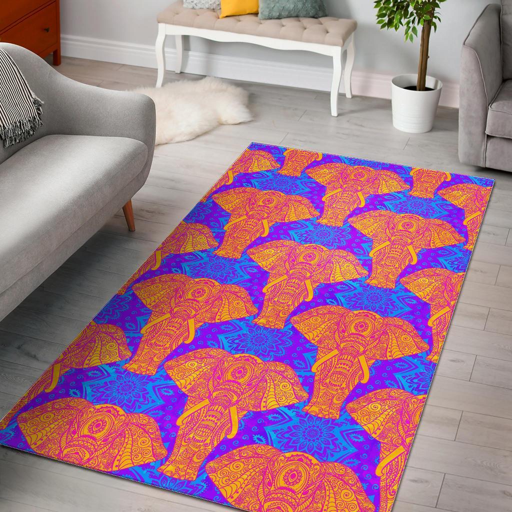 Yellow Elephant Mandala Print Floor Mat-grizzshop