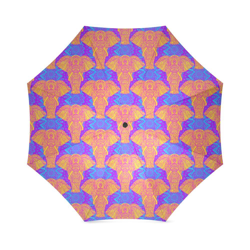 Yellow Elephant Mandala Print Foldable Umbrella-grizzshop