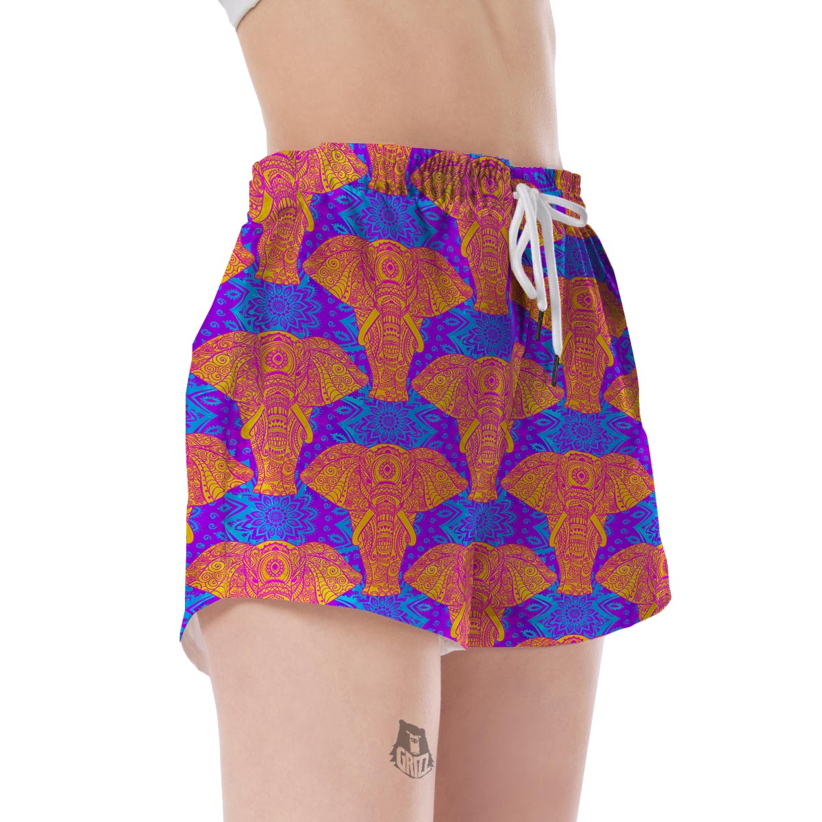 Yellow Elephant Mandala Print Women's Shorts-grizzshop