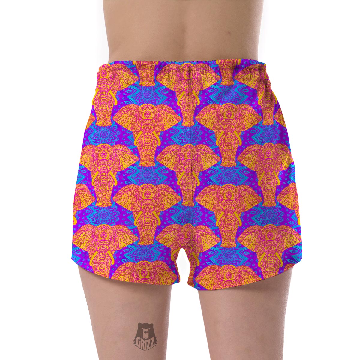 Yellow Elephant Mandala Print Women's Shorts-grizzshop