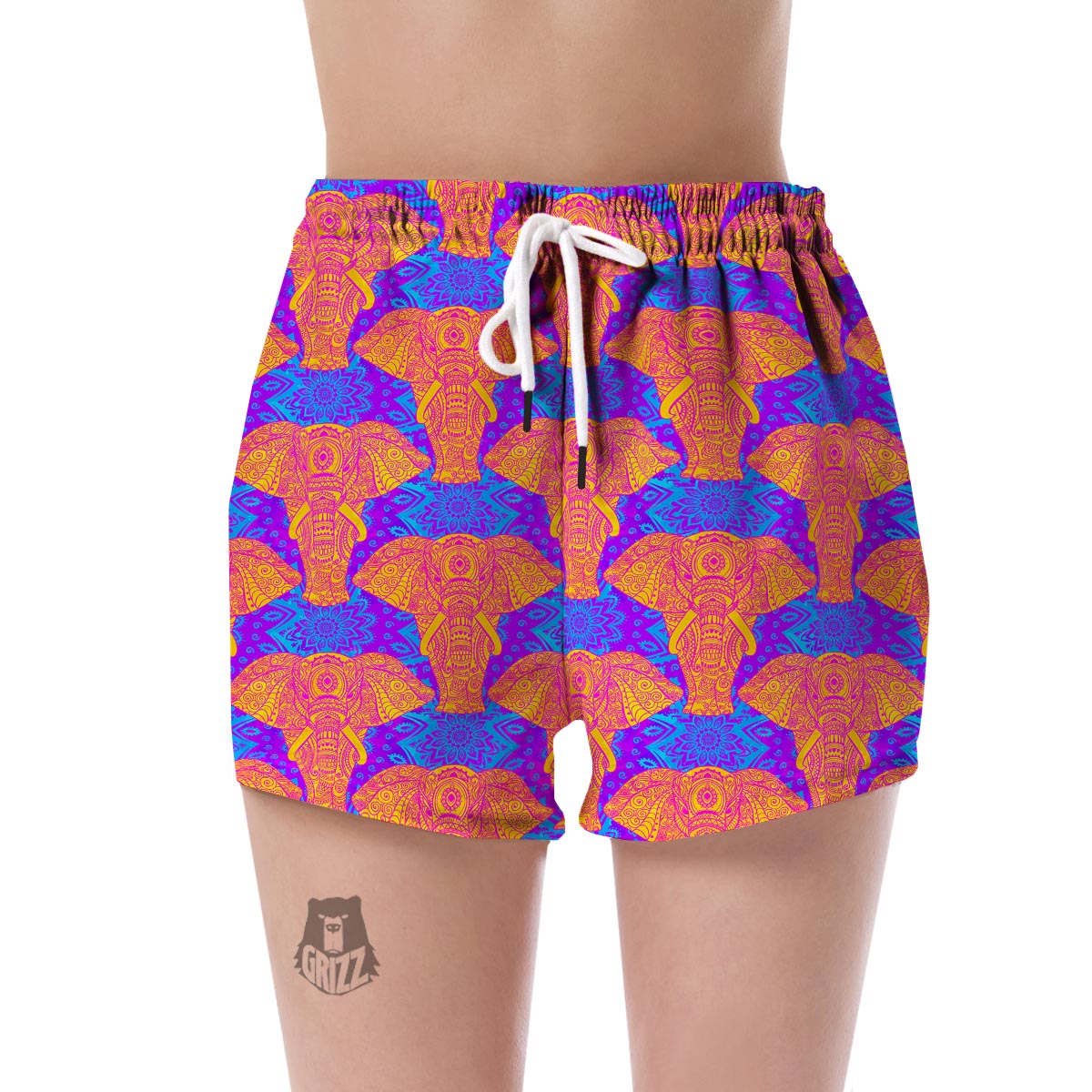 Yellow Elephant Mandala Print Women's Shorts-grizzshop