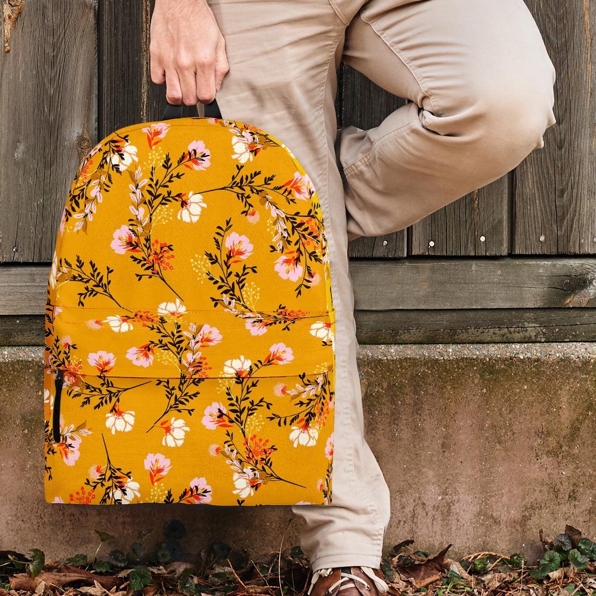 Yellow Floral Retro Print Backpack-grizzshop