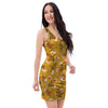 Yellow Floral Retro Print Bodycon Dress-grizzshop
