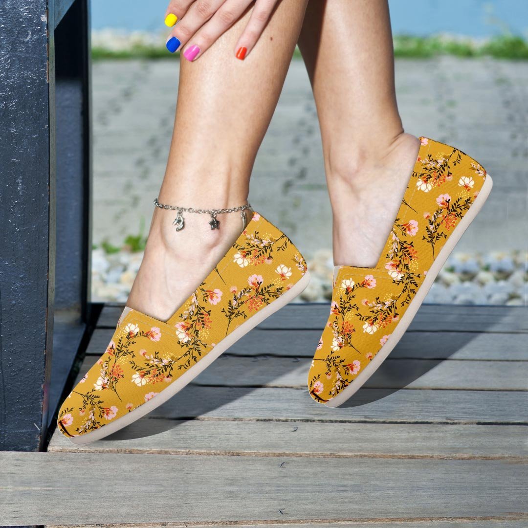 Yellow Floral Retro Print Canvas Shoes-grizzshop