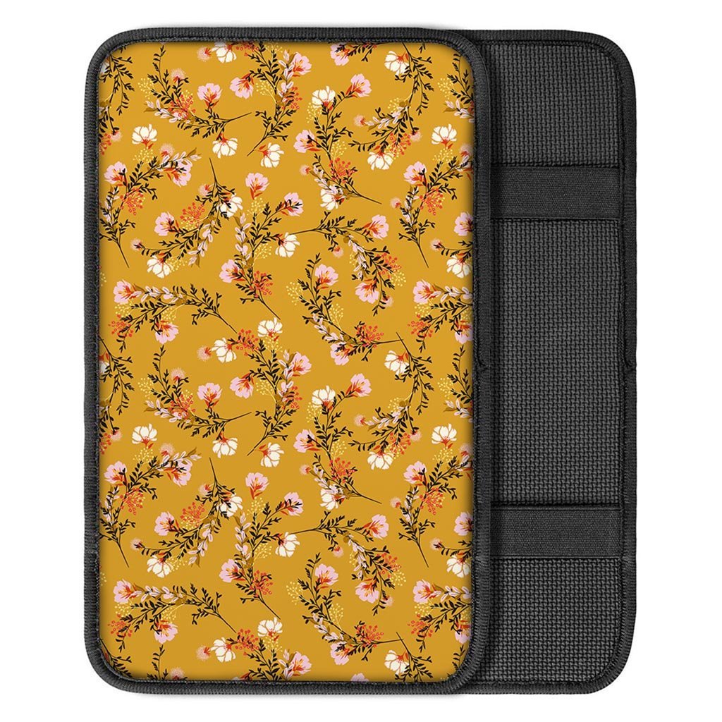 Yellow Floral Retro Print Car Console Cover-grizzshop