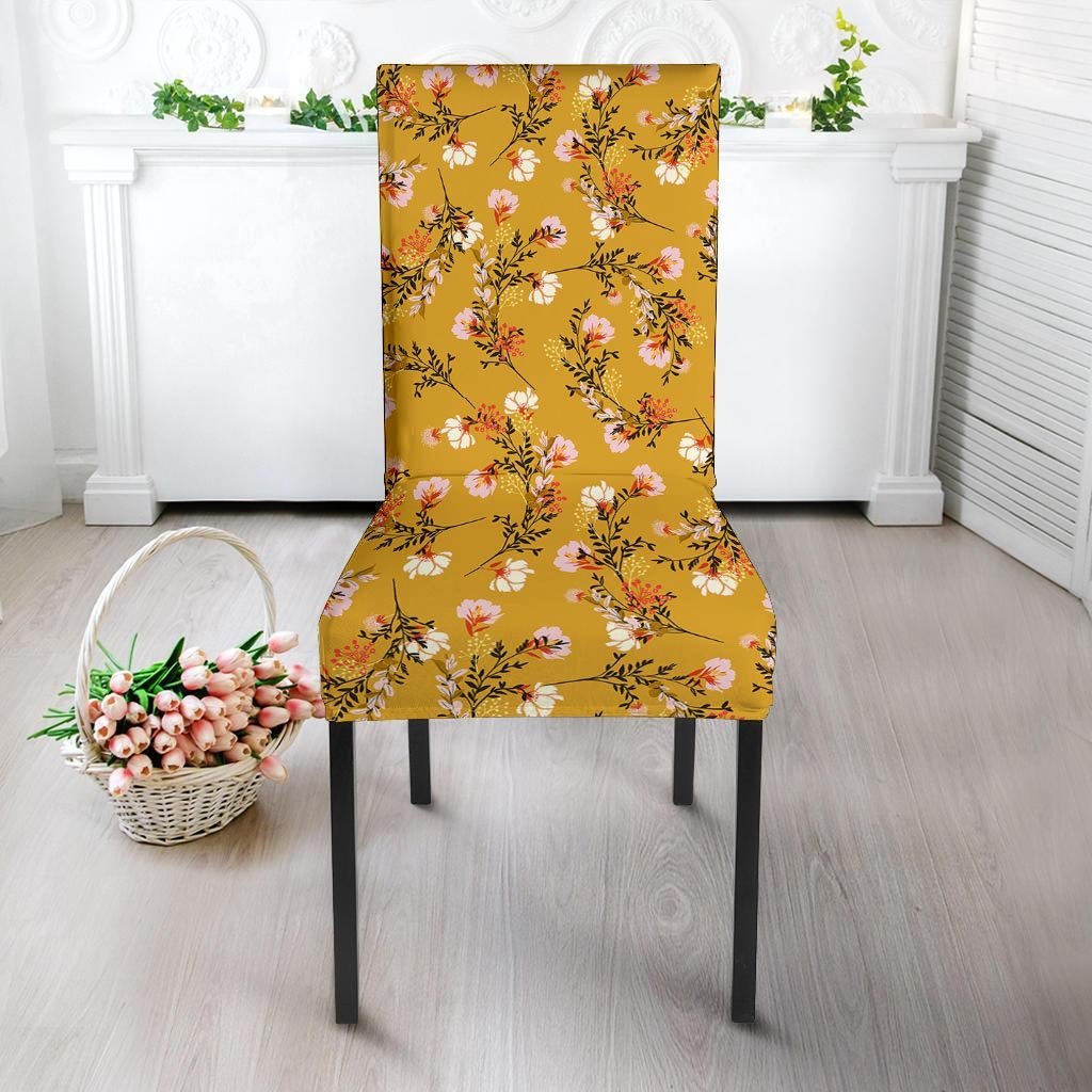 Yellow Floral Retro Print Chair Cover-grizzshop