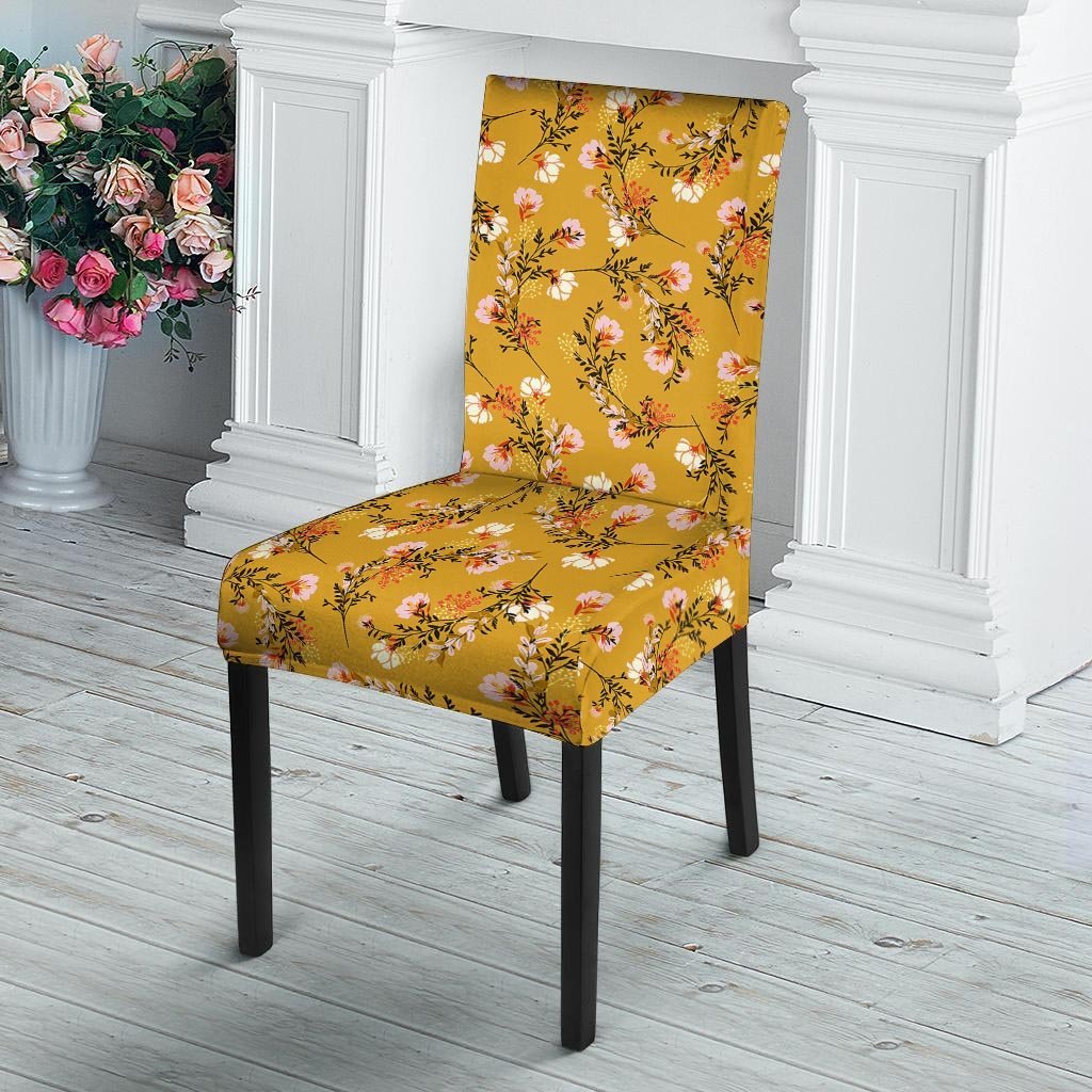 Yellow Floral Retro Print Chair Cover-grizzshop