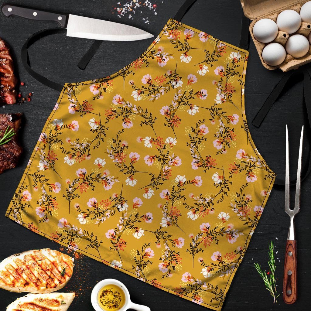 Yellow Floral Retro Print Men's Apron-grizzshop